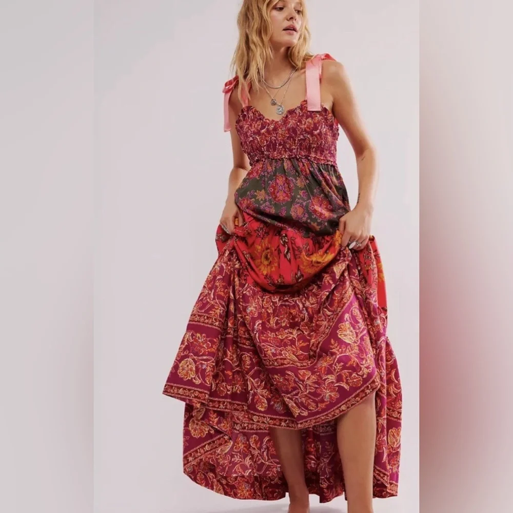 NWT Free People Pink Bluebell Red/pink Maxi Dress - Picture 1 of 7